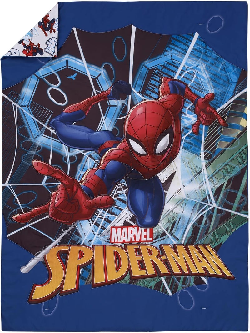 NoJo Marvel Spiderman to The Rescue Red, White, and Blue 4 Piece Toddler Bed Set - Comforter, Fitted Bottom Sheet, Flat Top Sheet, and Reversible Pillowcase - Image 2